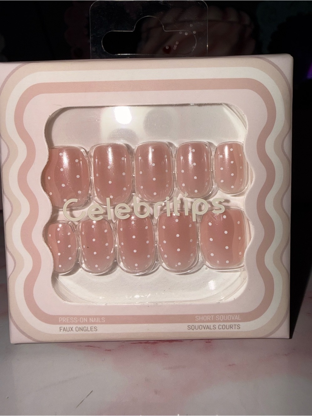 Celebritips Nude/Pink Base with White Polka Dot Press-On Nails in Short Squoval
